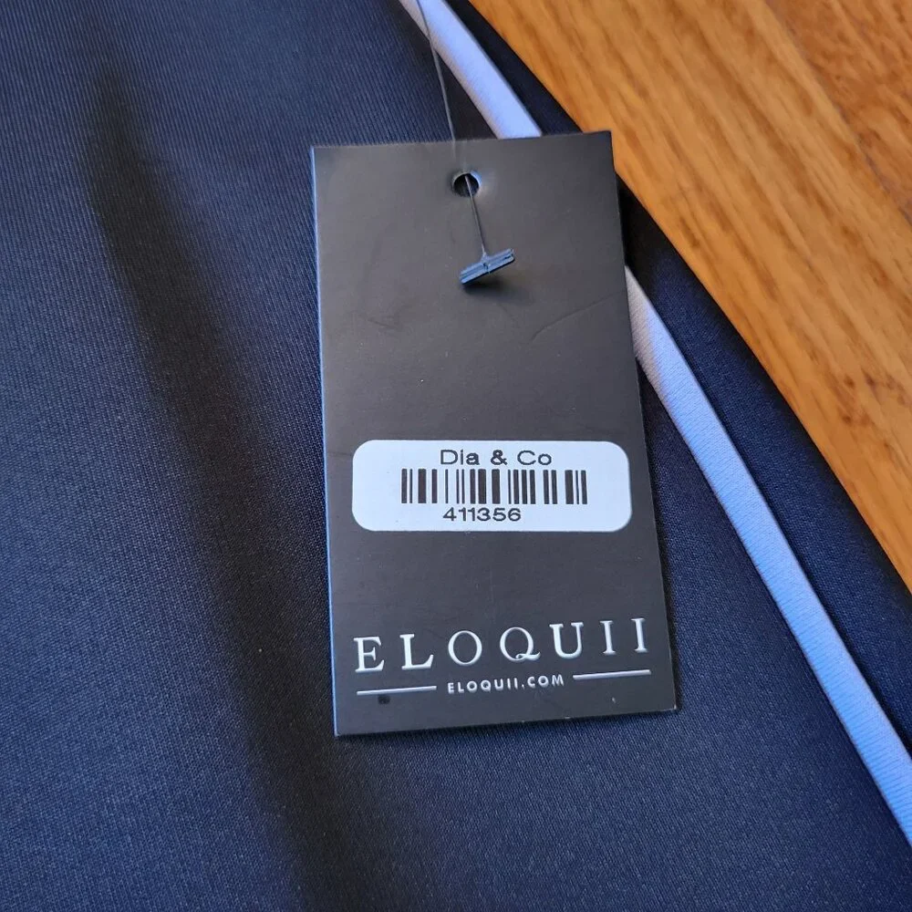 Eloquii 14 Black Pencil Skirt‎ Midi White Stripes Down the Side Stretch